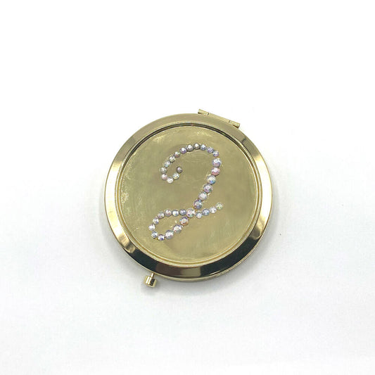 Gold compact mirror with rhinestone J initial