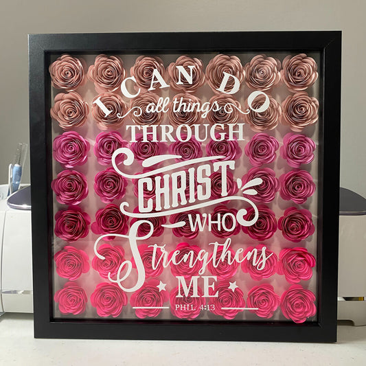 Christian paper flower box with I can do thing through Christ message